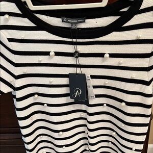 Adrianna Papell Striped Knit Top with Pearl Accents.